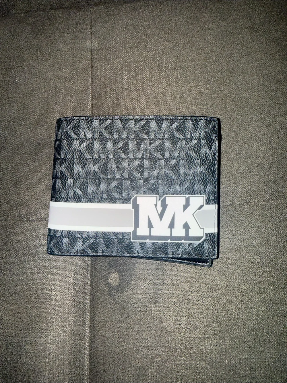 Michael Kors Black and Gray MK Logo Bi-Fold Card Holder Wallet